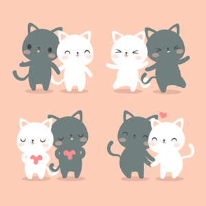 Pareja gatos kawaii
